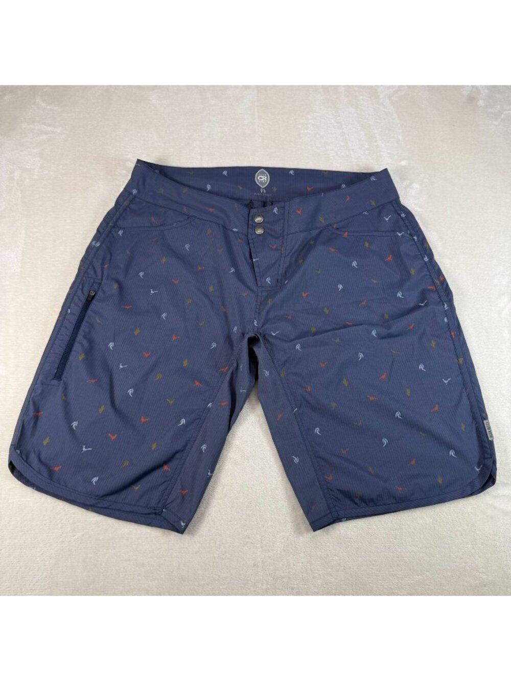 Club Ride Mountain Surf Shorts Navy Blue Bird Print Mens L Outdoor Stretch